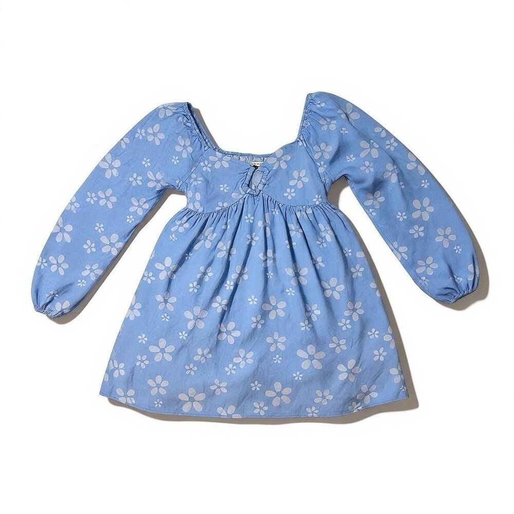 American Eagle Women Long Sleeve Floral Mini Dress Size M Light Blue Fall Spring
